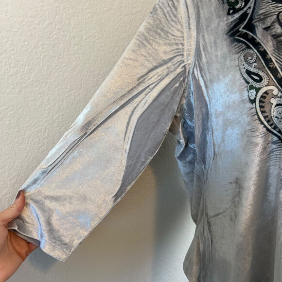 Whimsigoth One World Top Womens 1X Grey Velvet Rhinestone Boho Flowy Y2K Fairy - Picture 3 of 11